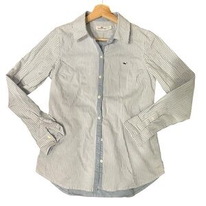 Vineyard Vines Womens 4 Dress Shirt Blue White Striped Oxford Button Down Fitted